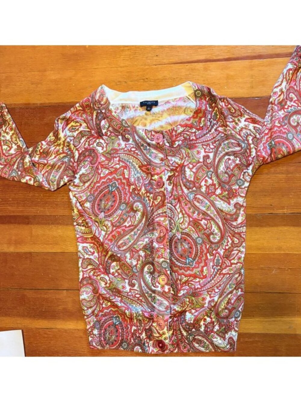 Talbots Petites Paisley Cardigan Sweater Size P